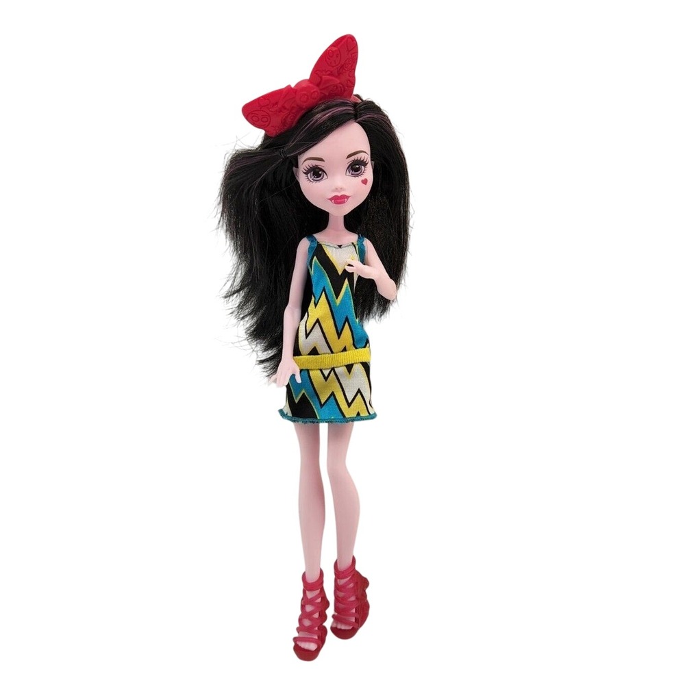 Discontinued Mattel‎ Monster High Emoji Draculara Doll with bow, dress & shoes.